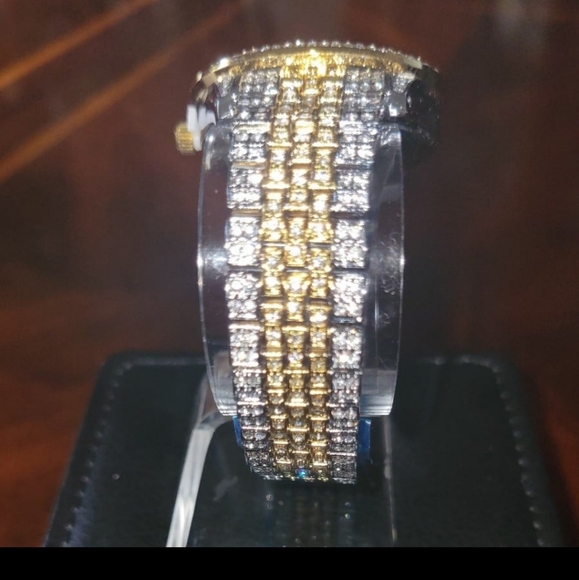 Mens Two Tone Full Ice Waterproof Arabic Numeral Bling Simulated Diamond Watch - Picture 5 of 12